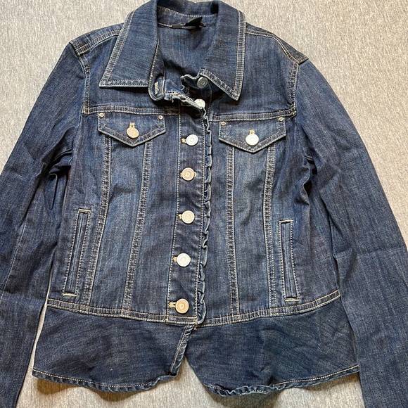 White House Black Market Blue Denim Jean Jacket Sz 00 Check Measurements - Picture 2 of 10